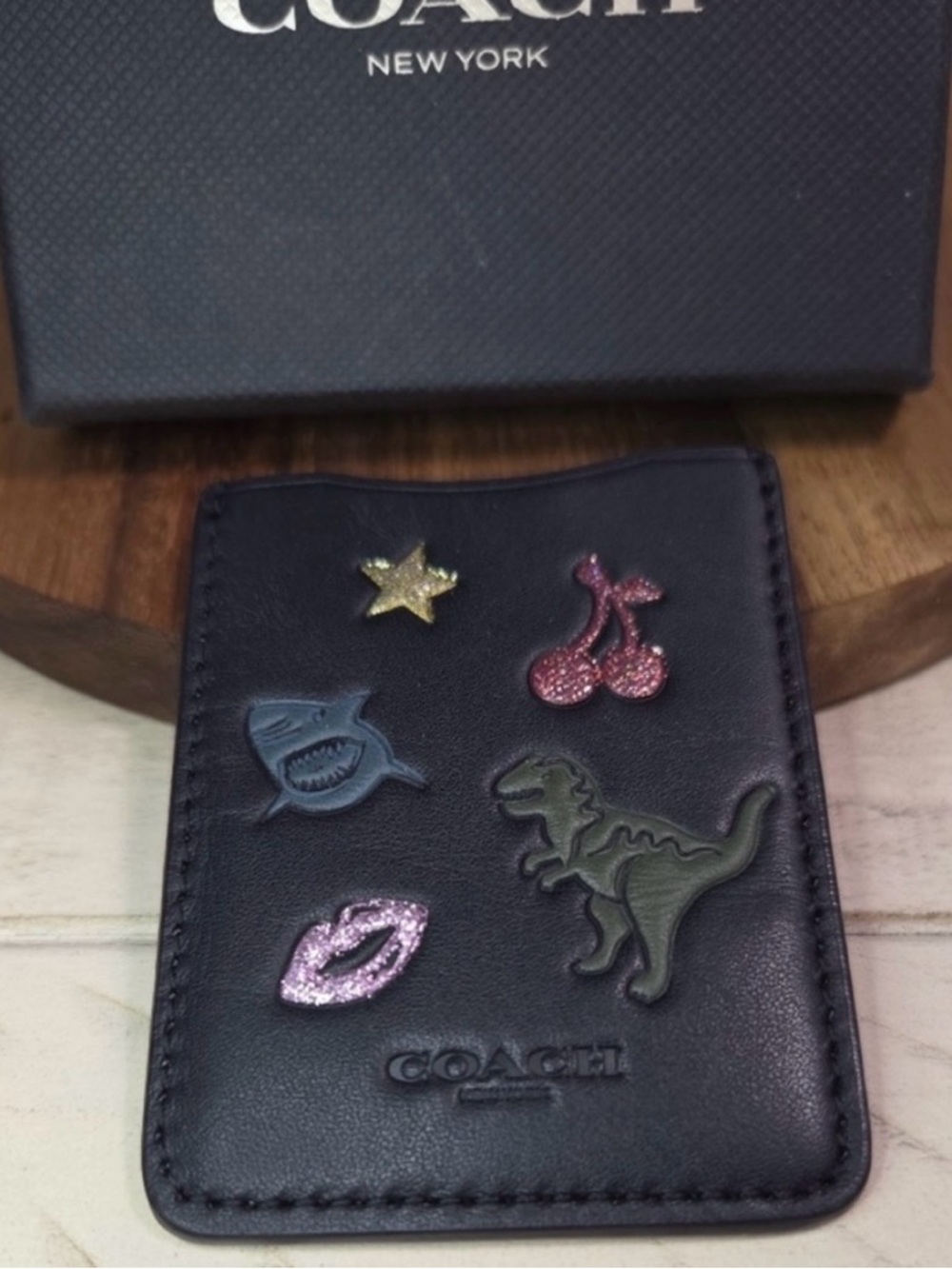 Coach Rexy Black Leather Card Case with Colorful Patch design *new - Picture 7 of 7